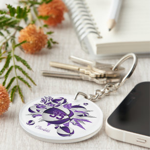 girls purple white basketballs stars  key ring