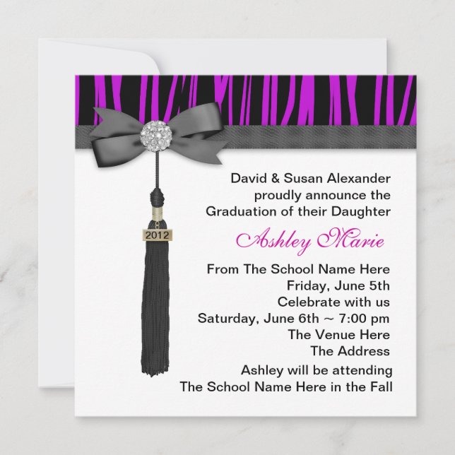 Girls Purple Zebra Graduation Announcements (Front)