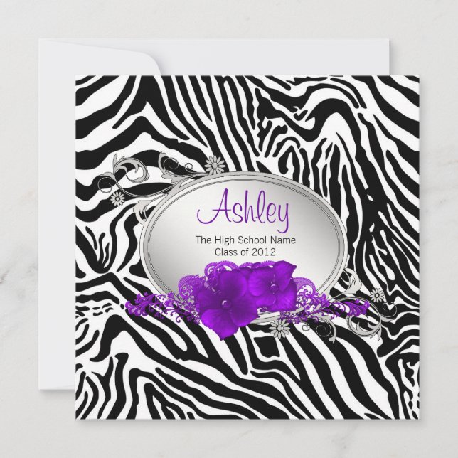 Girls Purple Zebra Graduation Announcements (Front)