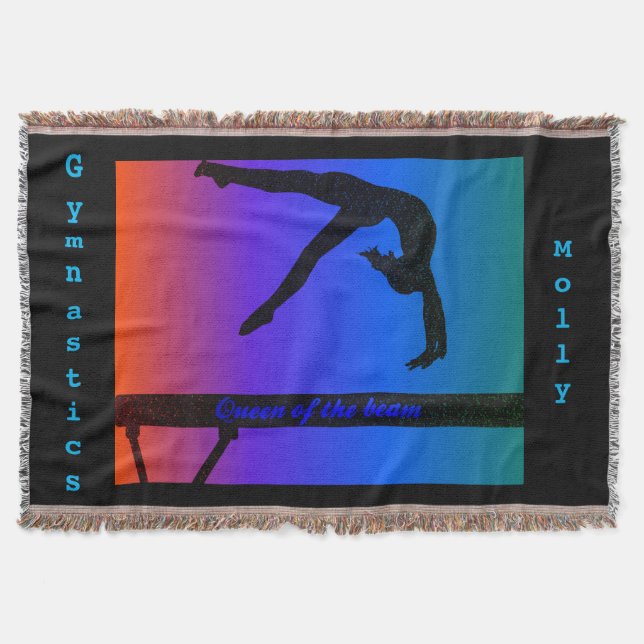 Girls Queen of the Beam Gymnastics Throw Blanket (Front)
