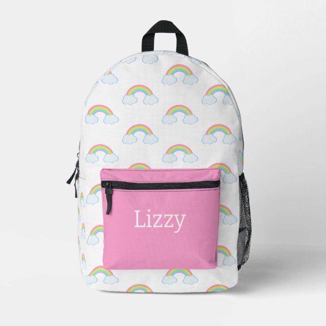 Girl's Rainbow and Pink Personalised Backpack (Front)