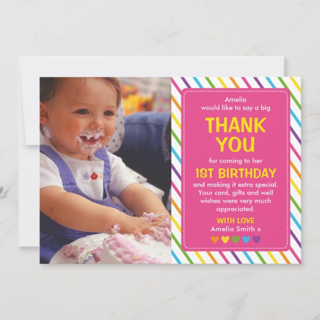 Girls rainbow birthday thank you card (Front)