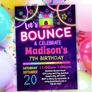 Girls Rainbow Bounce House Birthday Party Invitation