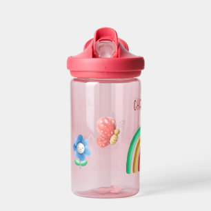 Girls Rainbow Butterfly Kids Personalized  Water Bottle