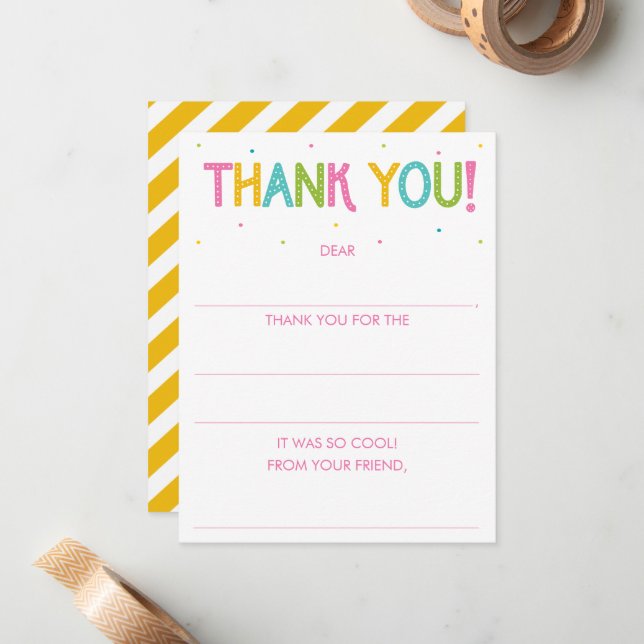 Girls Rainbow Fill In The Blank Thank You Note Car Card (Front/Back In Situ)