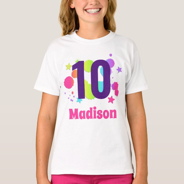 Girls Rainbow Glow Birthday Party Age Shirt (Front)