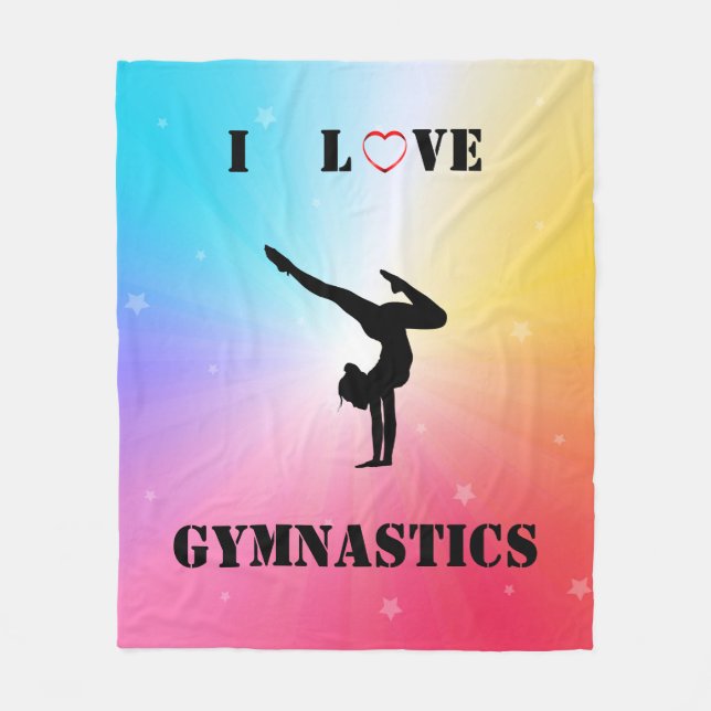 Girls Rainbow "I Love Gymnastics" Fleece Blanket (Front)
