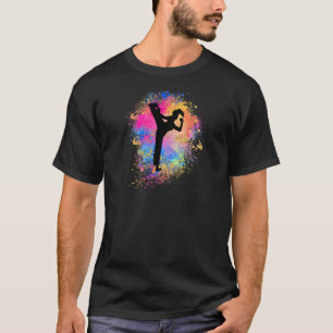 Girls Rainbow Karate Female Judo Silhouette Taekwo T-Shirt