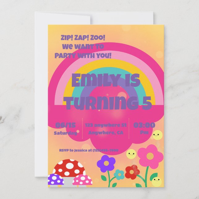 Girls Rainbow Kingdom Invitation (Front)