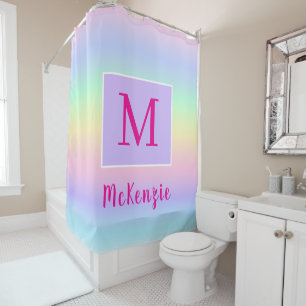 Girls Rainbow Monogram Personalised Name Shower Curtain