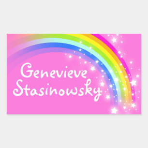 Girls rainbow name pink id label sticker