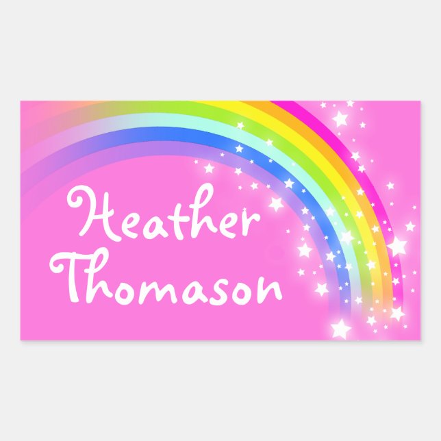 Girls rainbow name pink id label sticker (Front)