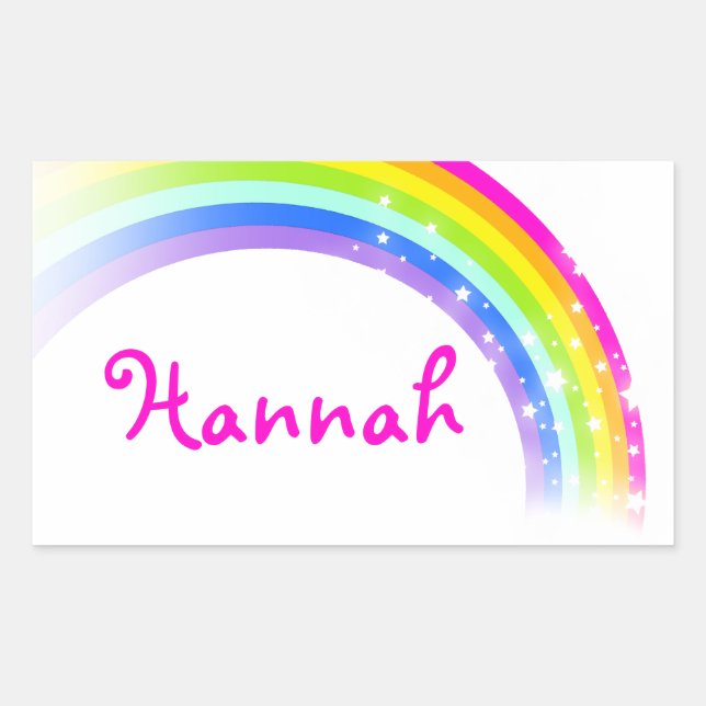 Girls rainbow name white pink id label sticker (Front)