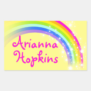 Girls rainbow name yellow & pink id label sticker