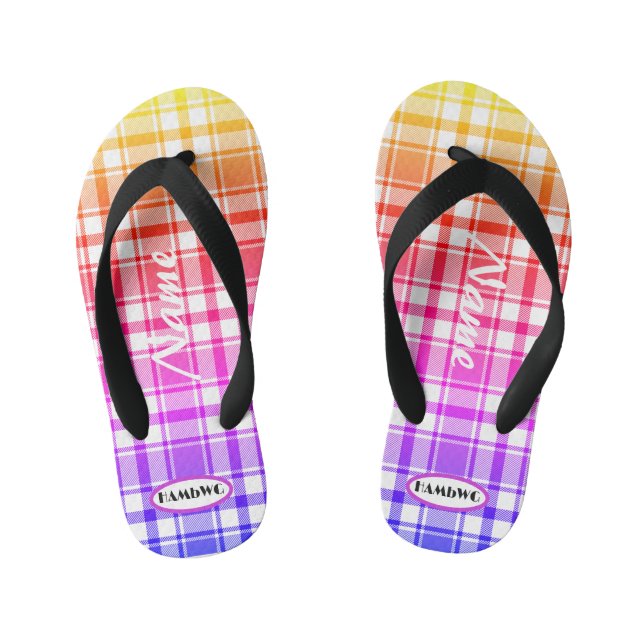 Girl's Rainbow Plaid  HAMbWG Flip Flops (Footbed)