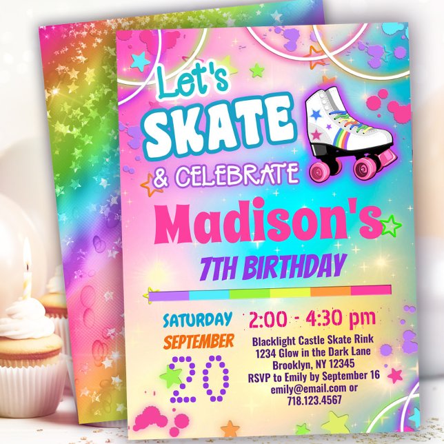 Girls Rainbow Roller Skating Invitation (Creator Uploaded)