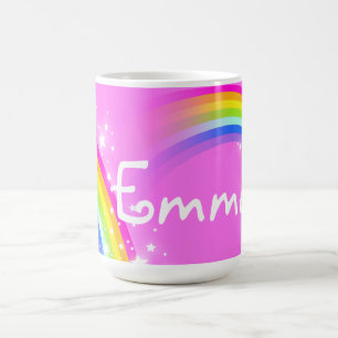 Girls rainbow short name light pink mug