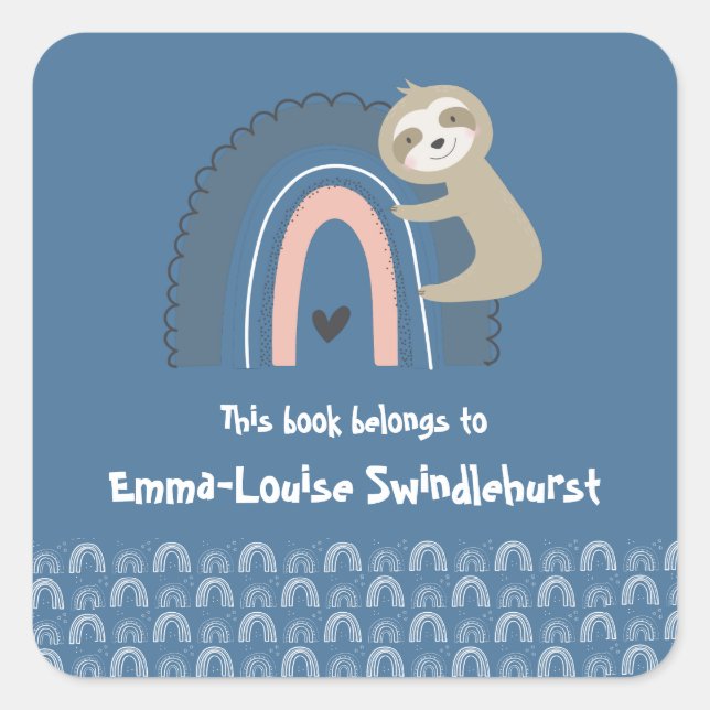 Girl's Rainbow Sloth This Book Belongs to Kids Square Sticker (Front)