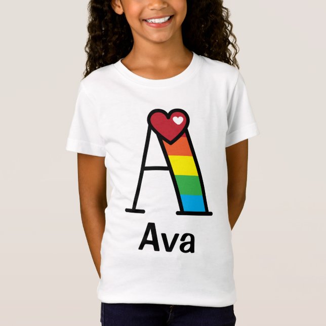 Girls Rainbow Top Rainbow Initial Shirt Monogram A (Front)