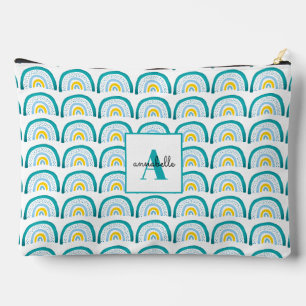Girls Rainbow turquoise monogram Accessory Pouch