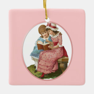 Girls Reading Ceramic Ornament