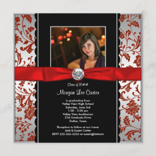 Girls Red and Black Photo Graduation Announcem Invitation