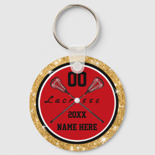 Girls Red and Gold Lacrosse Gifts, Personalised Key Ring