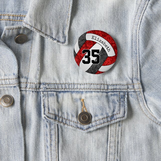 girls red black volleyball team colours custom 6 cm round badge (In Situ)