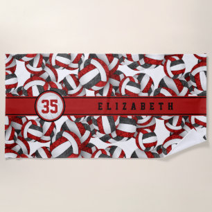 girls red black volleyball team colours patterned beach towel