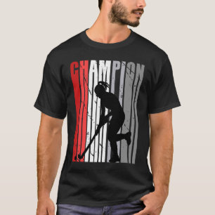 Girls Red Hockey Birthday Retro Outside Hockey Fie T-Shirt