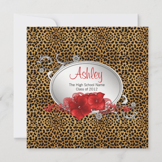 Girls Red Leopard Graduation Announcements (Front)