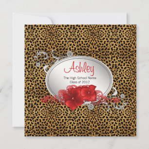 Girls Red Leopard Graduation Announcements