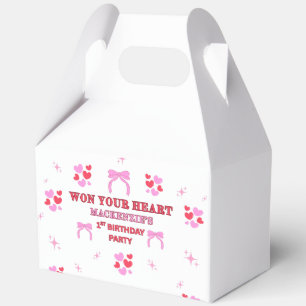GIRLS RED PURPLE HEARTS & STARS 1st Birthday Favour Box