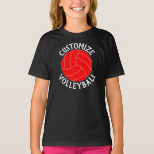 Girls Red Volleyball Custom Team, Player & Number T-Shirt
