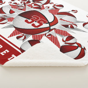 girls red white basketballs stars personalised sherpa blanket