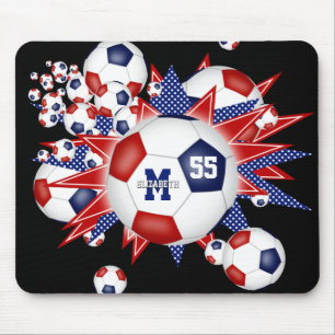 girls red white blue soccer ball blowout mouse mat