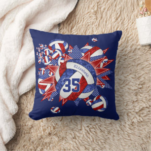 girls red white blue volleyballs stars  cushion