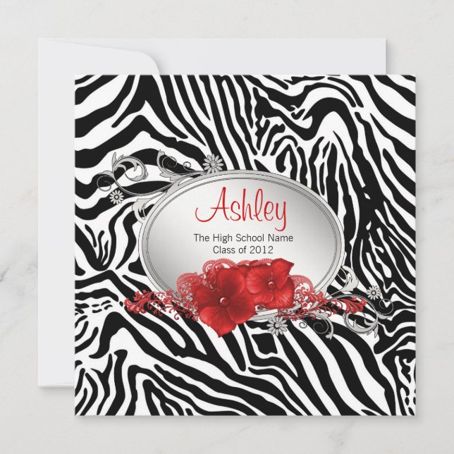 Girls Red Zebra Graduation Announcements (Front)