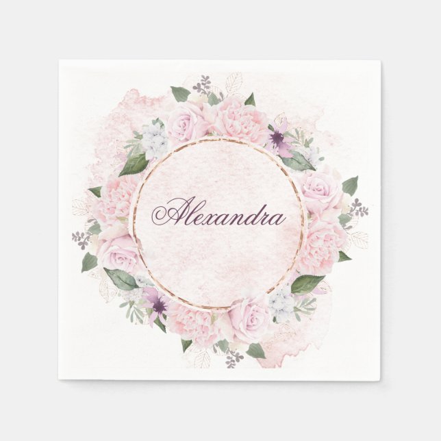 Girls Religious Celebration Pink Roses   Napkin (Front)