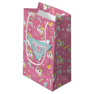 Girls Retro Pink Unicorn Birthday Small Gift Bag