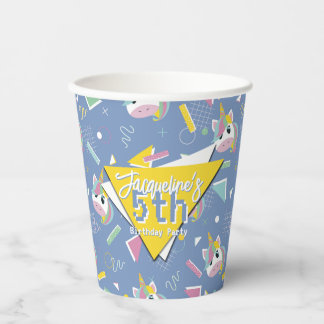Girls Retro Purple Unicorn Birthday Paper Cups