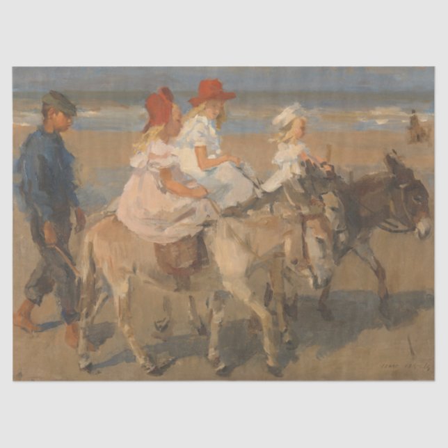 Girls Riding Donkeys on the Beach (Isaac Israels) Tissue Paper (Front)