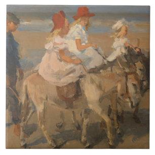 Girls Riding Donkeys on the Beach Tile