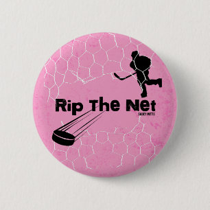 Girls Rip the Net Hockey Player pink Pinback flair 6 Cm Round Badge