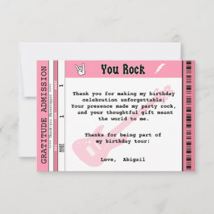 Girls Rock Birthday Thank You Card