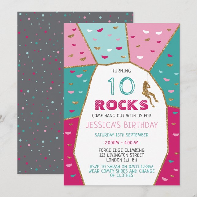 Girls Rock Climbing Birthday Party Invitation (Front/Back)