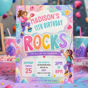 Girls Rock Climbing Birthday Party Invitation