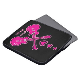 Girls Rock! Pink Guitars & Hearts Customisable Laptop Sleeve