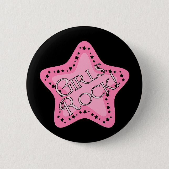Girls Rock Pink Star 6 Cm Round Badge (Front)