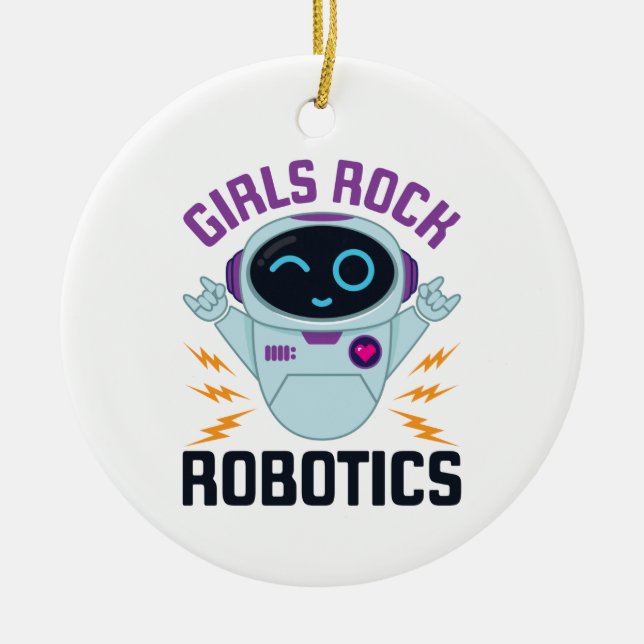 Girls Rock Robotics Cute Robot Team Women Ceramic Tree Decoration (Front)